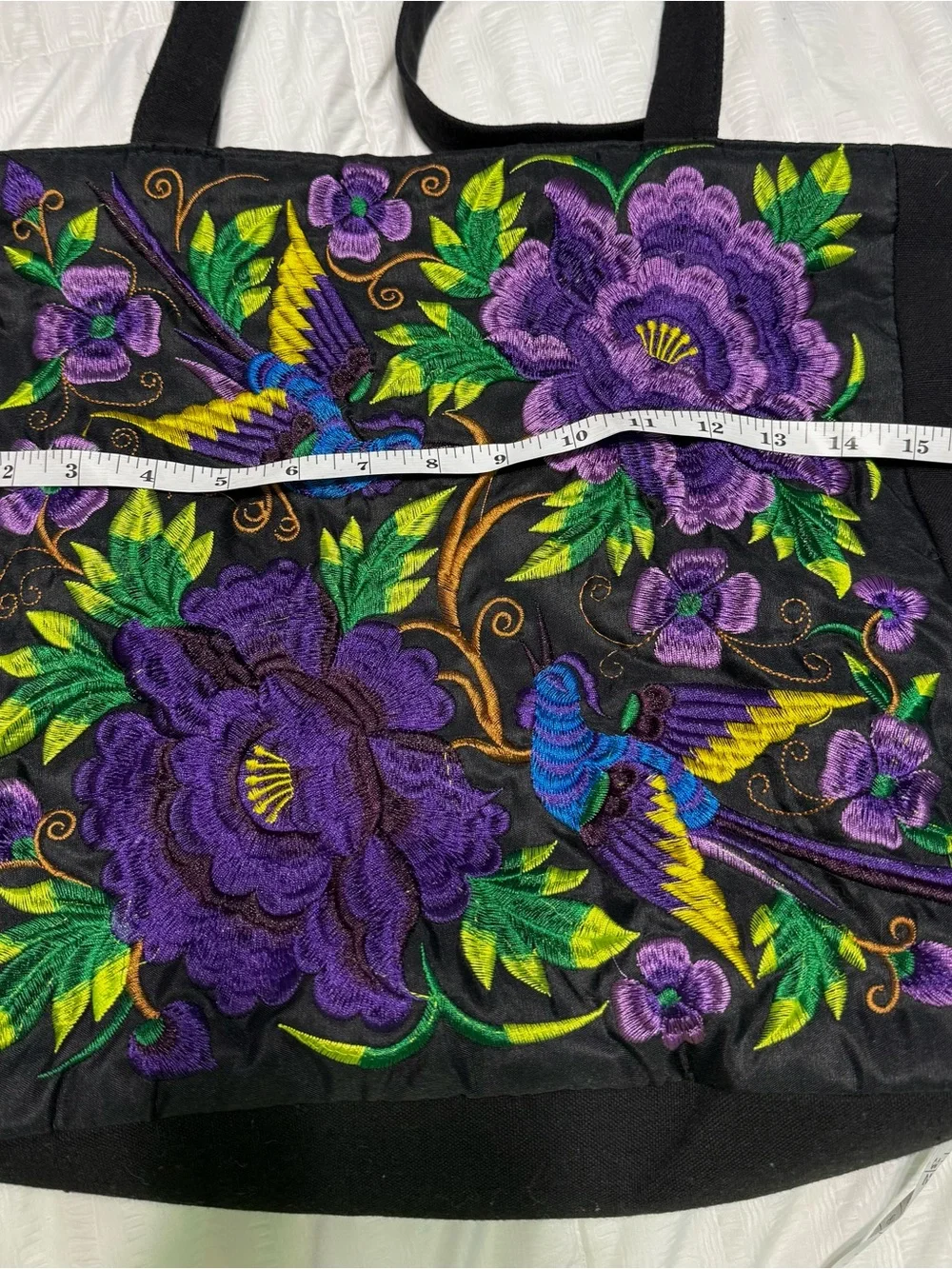 Purple Floral Embroidered Tote Bag - Women